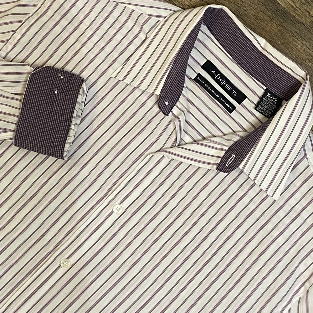 AXIST Slim Fit Mens XL Shirt Purple Stripe‎ Modern Minimalist Sharp Casual Date